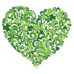 Ornate Green Plants Heart Filled Machine Embroidery Design Digitized Pattern